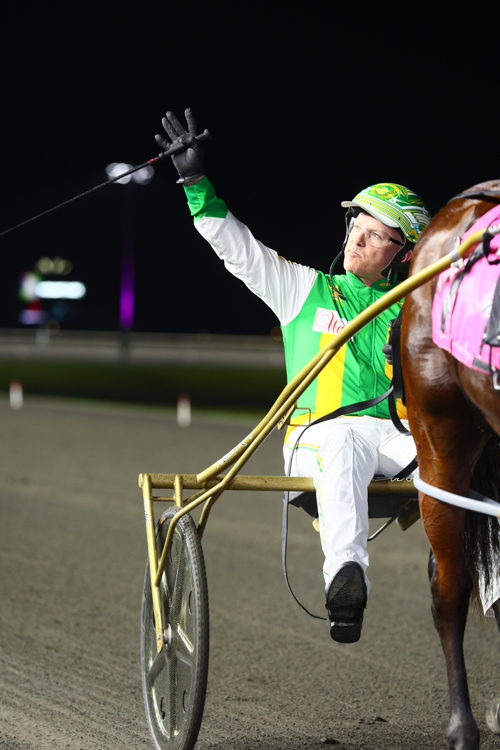 Jody Jamieson after winning the Metro Pace with Captains Quarters at Woodbine Mohawk Park (New Image Media)