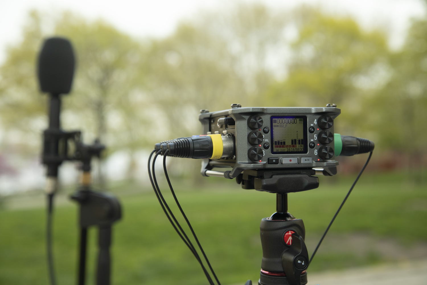 The Zoom F6 field recorder with Sennheiser’s AMBEO VR Mic 