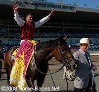 Richard Dos Ramos after winning the Breeders' Stakes in 2008 with Marlang (HorseRaces.Net Photo)