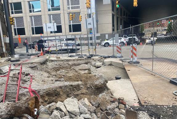 Inside the work zone at Sixth Avenue and Diamond Street