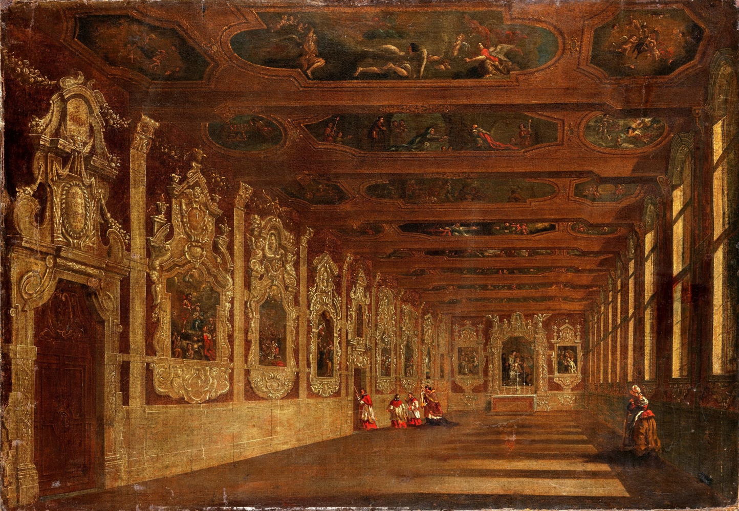 1 – Anoniem (foutief toegeschreven aan Willem Schubert van Ehrenberg, mogelijk Jacob Balthasar Peeters), Interieur van de Bovensodaliteit, na 1710 (Antwerpen, privécollectie). Foto Michel Wuyts.