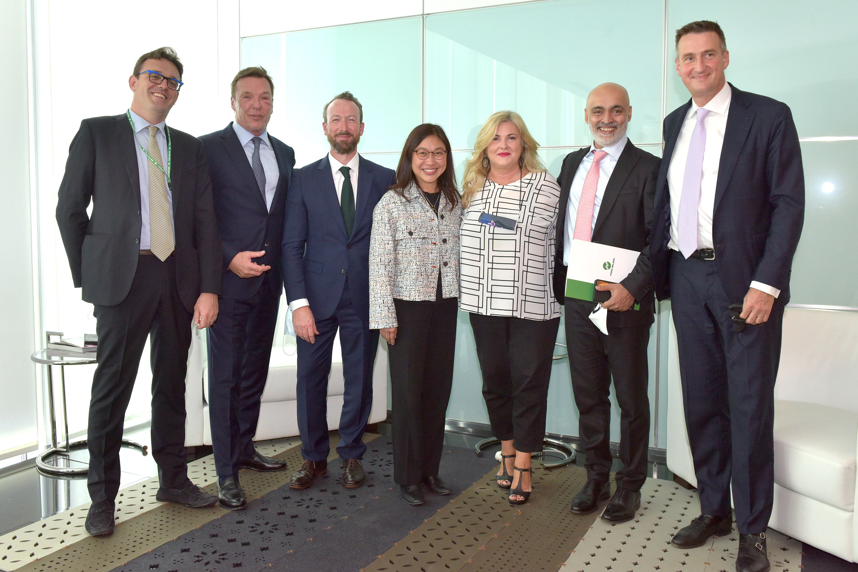 Carrie Kwik, Executive Director, Europe, Singapore Tourism Board (4th from left), representing Singapore at the MOU Signing at the opening of Salone del Mobile, Milan on Sept 5, 2021. Credit: Fiera Milano.