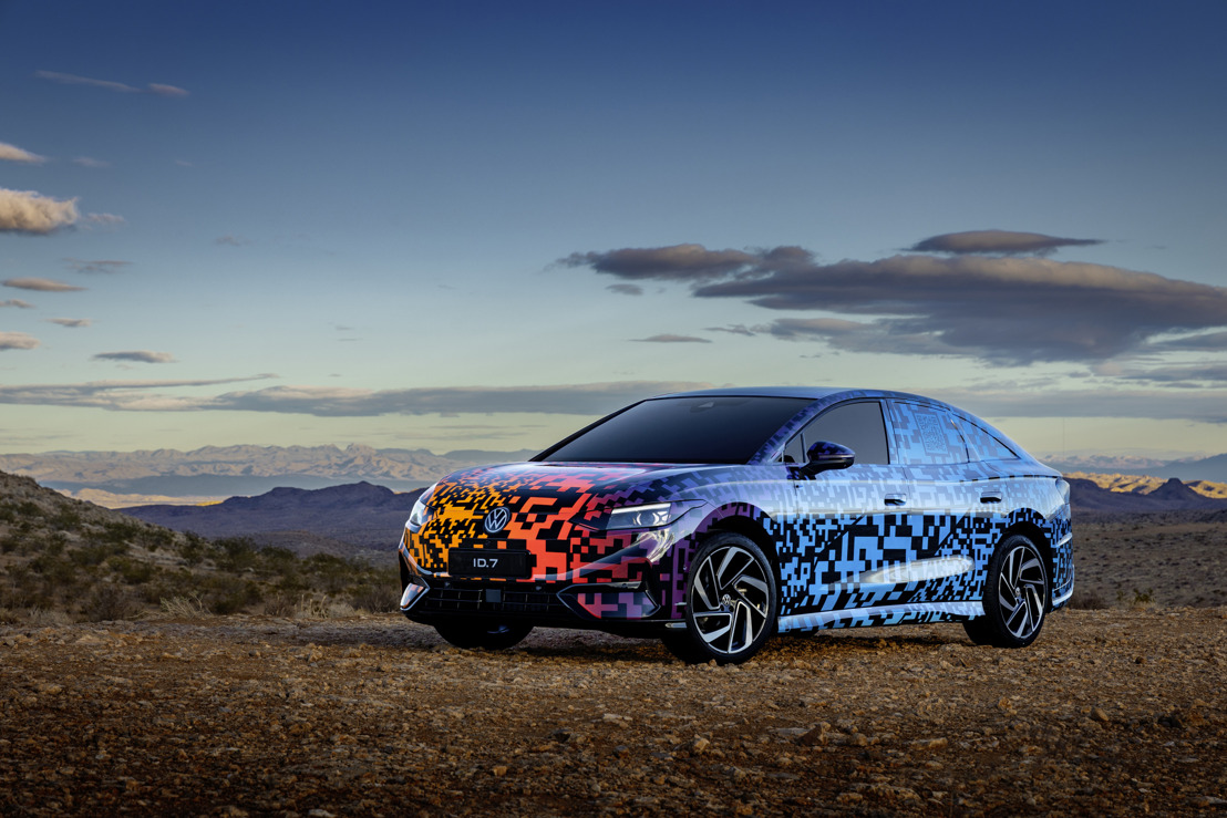 On the road to the world premiere: first appearance of the new ID.7* sedan with a digital camouflage look