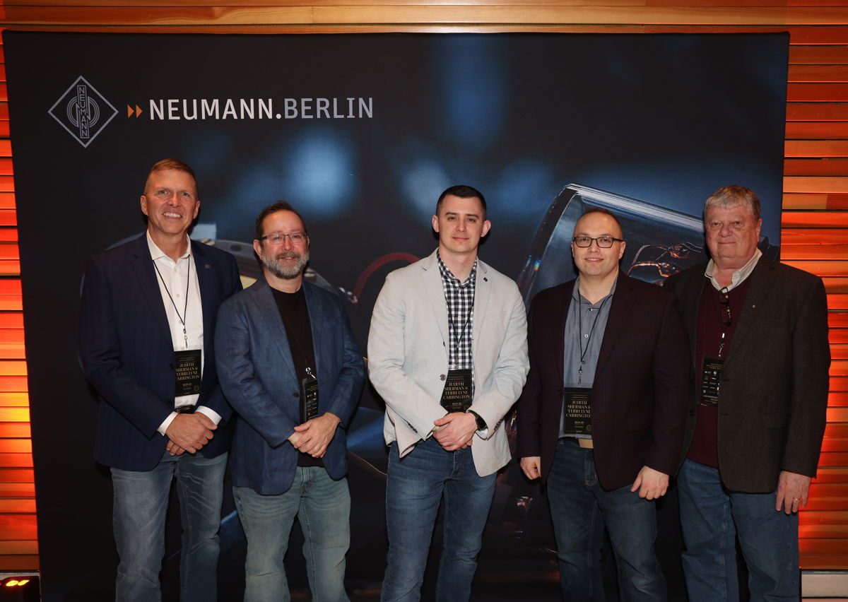 The Neumann/Sennheiser team on site, from left to right: 
Matt Buckner, Tim Moore, Jonathan Ruest, Greg Simon, Thom Salisbury