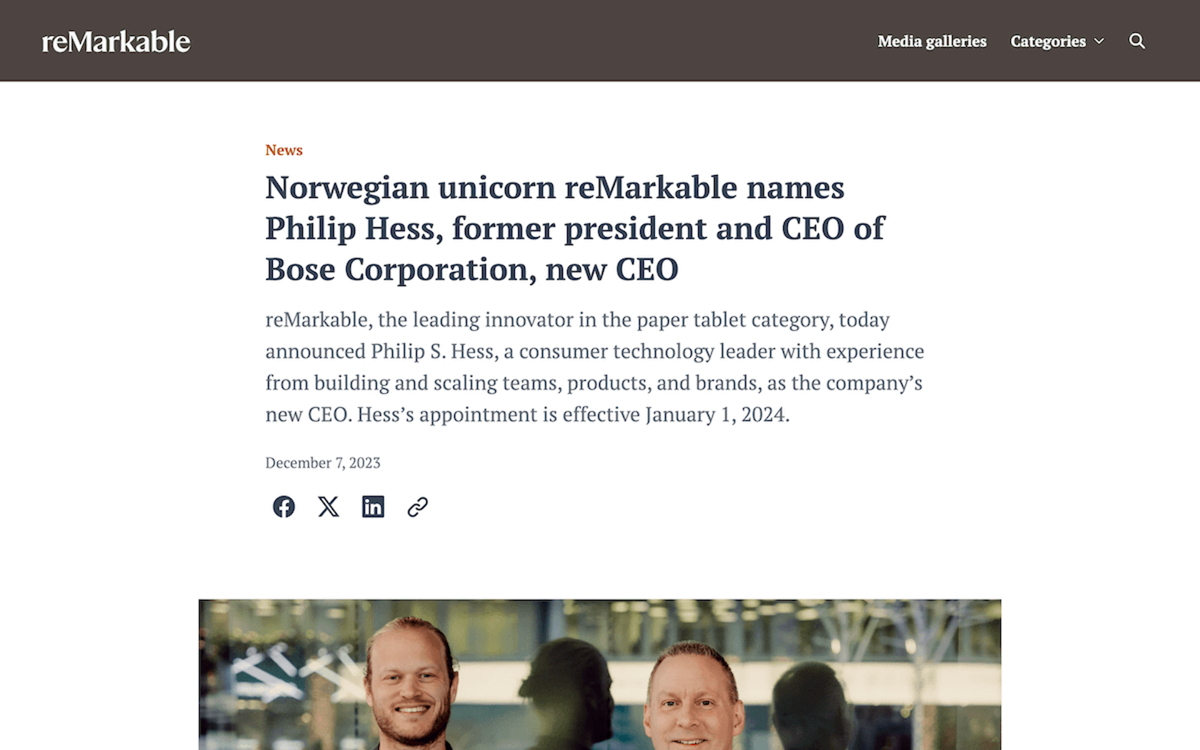 Norwegian unicorn reMarkable names new CEO