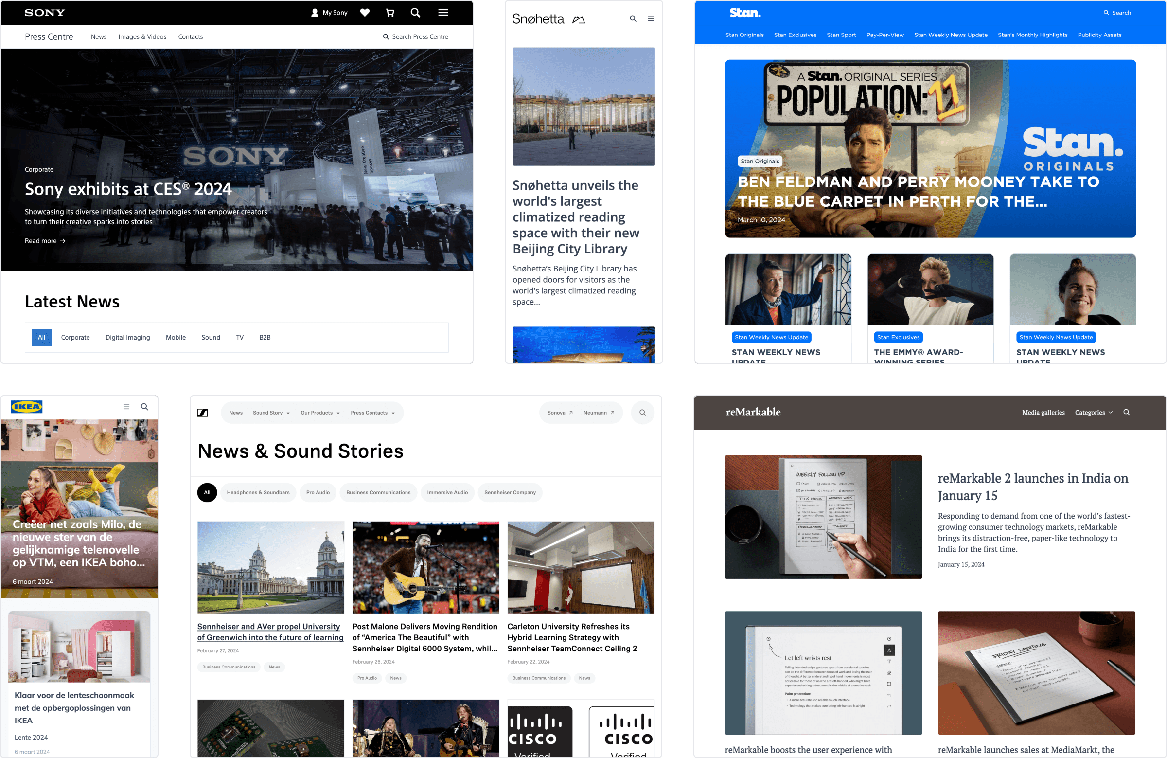 A few examples of brand newsrooms as published through Prezly.