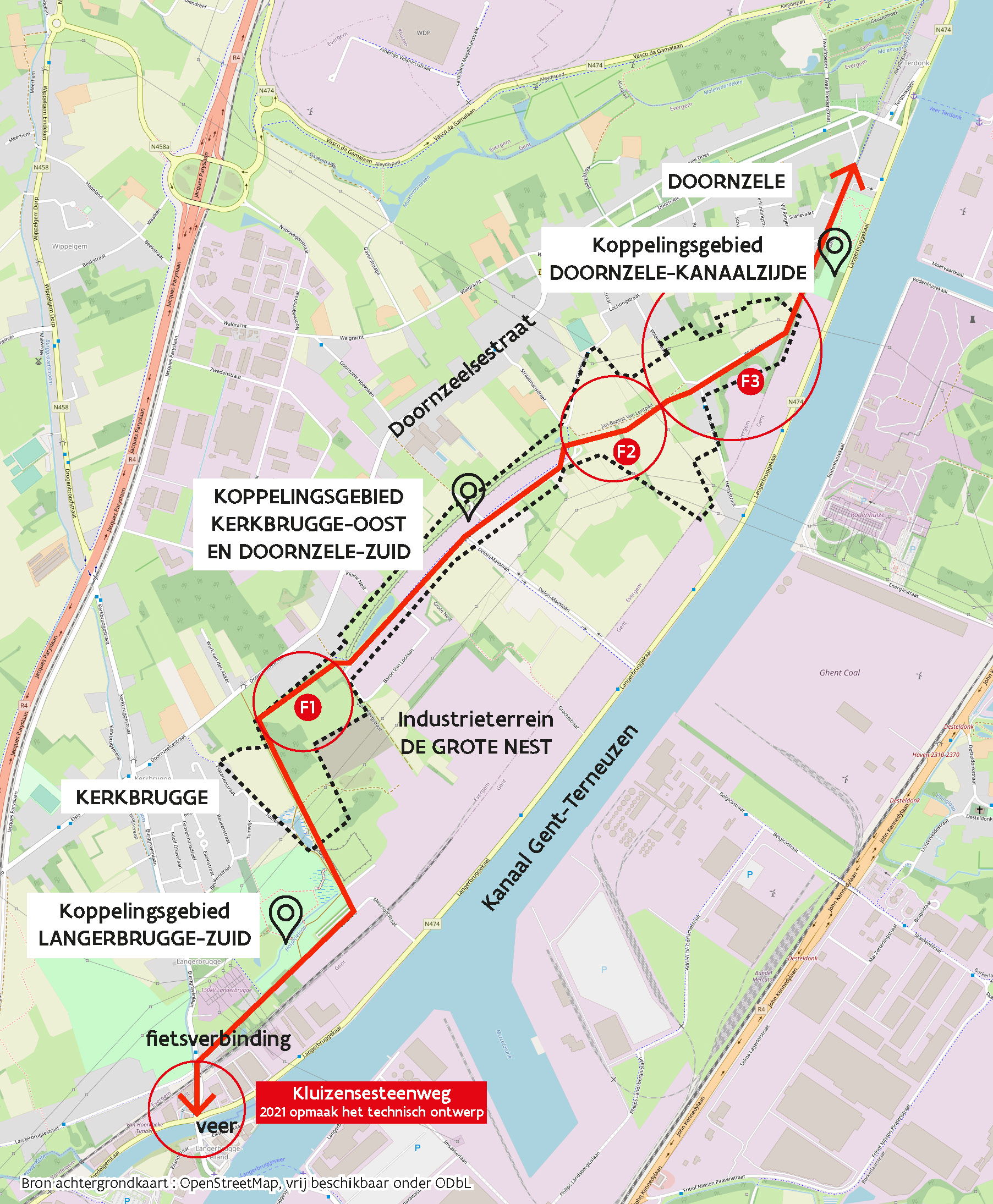 Situeringskaart koppelingsgebieden - fietsverbinding
