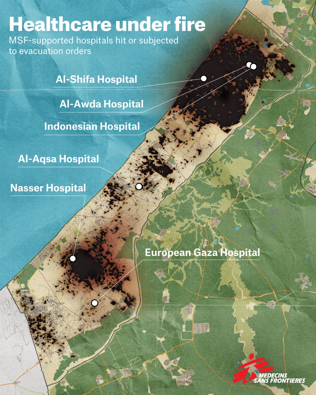  Map shows hospitals in Gaza under fire