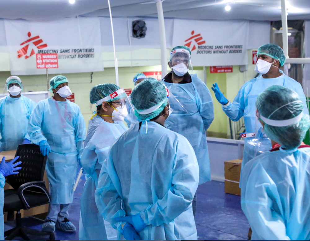 A group of representatives from different teams carefully check the protocols every day. Taken 16 June in Patna, Bihar, India, credit Garvit Nangia/MSF