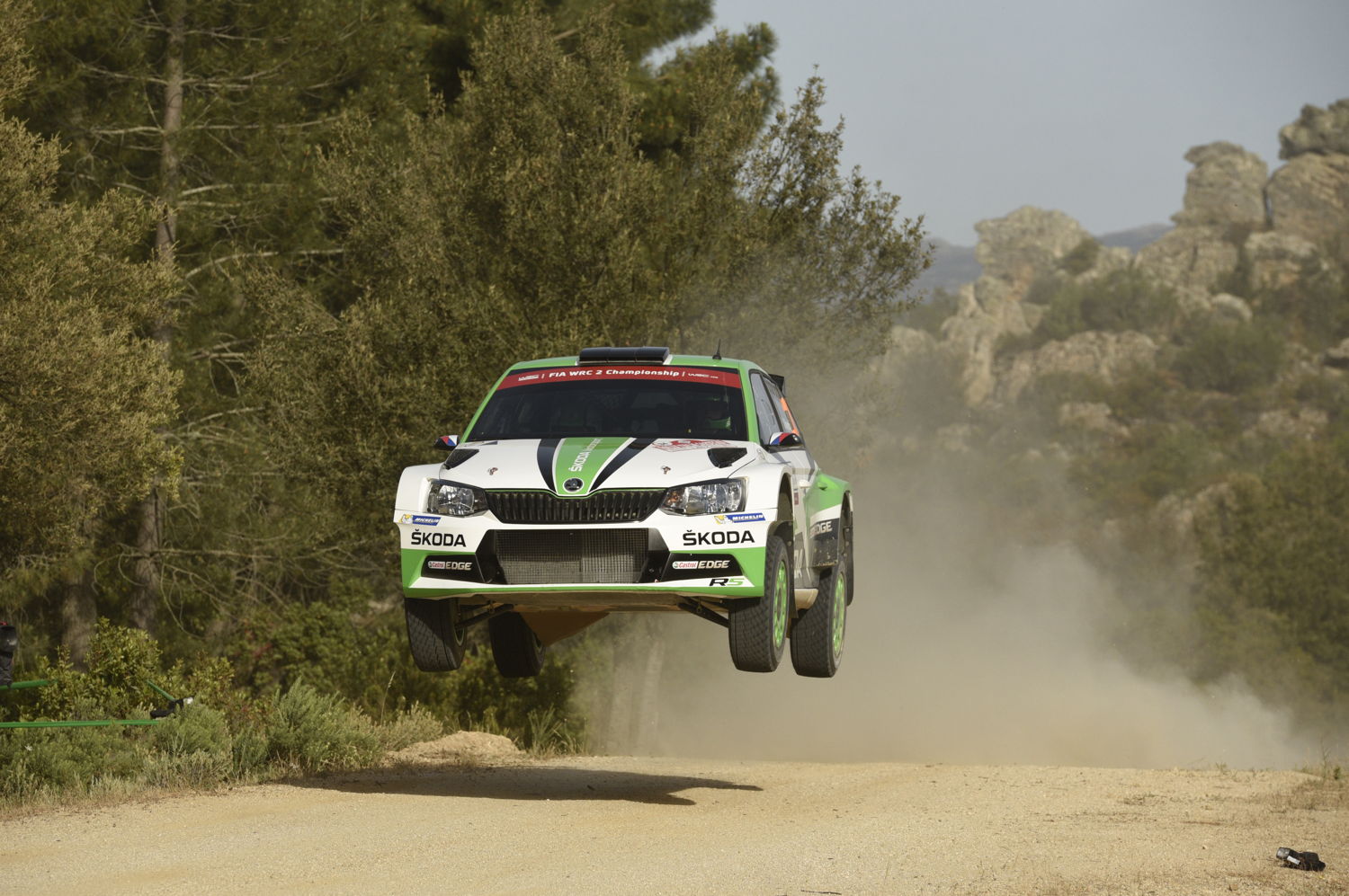 Jan Kopecký and co-driver Pavel Dresler increased the lead in WRC 2 at Rally Italia Sardegna, driving a ŠKODA FABIA R5