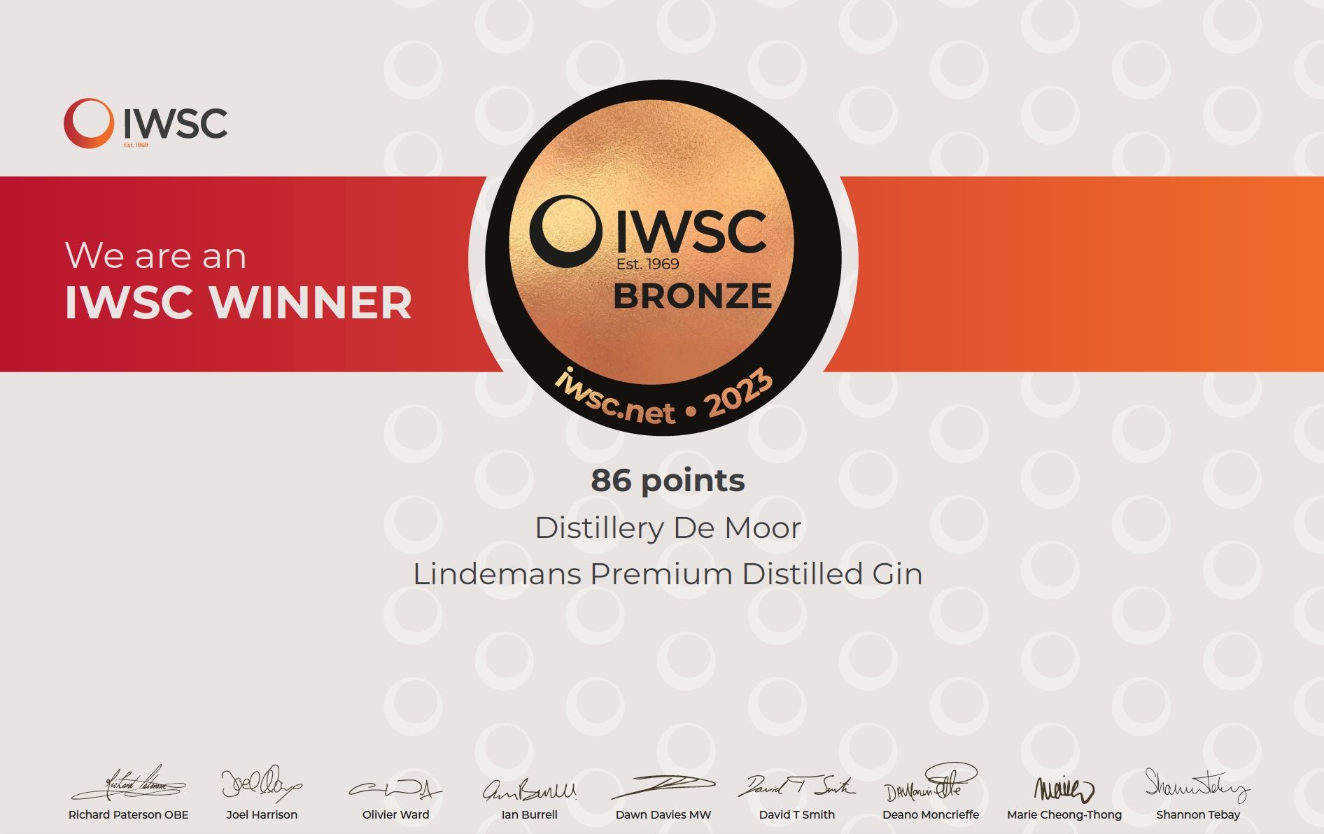 Lindemans Premium Distilled Gin Clear wint brons op International World & Spirits Competition 2023