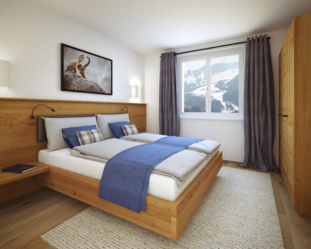 Schlafzimmer mit Blick auf die Berge