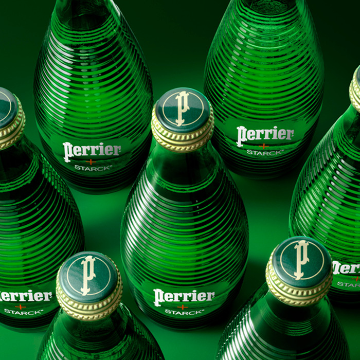 Philippe Starck, artiste français, redessine l'emblématique bouteille verte pour les 160 ans de PERRIER®