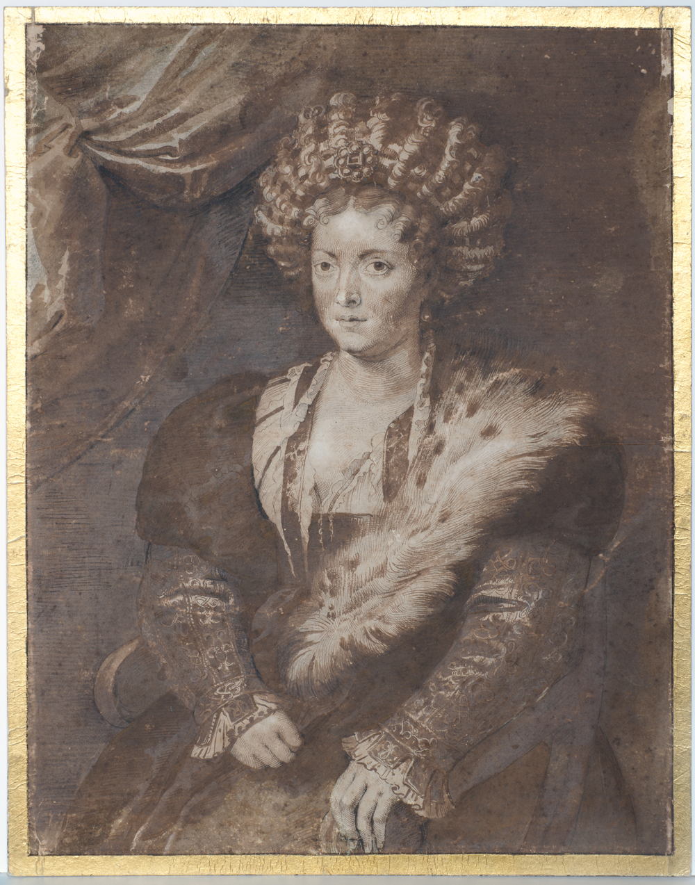 Atelier Rubens (toegeschreven aan Lucas Vorsterman), Portret van Isabella d’Este, tekening,  Stadsmuseum Lier
