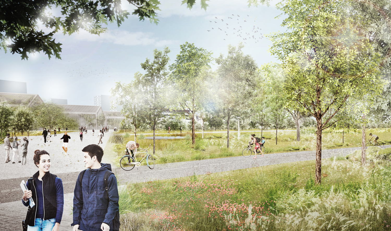 Toekomstbeeld stadsserre, Ringpark Groenendaal, op basis van het voorontwerp. Hierna wordt nog een definitief ontwerp uitgewerkt. © Ontwerpteam Ringpark Groenendaal: BUUR part of Sweco – Latz – Greisch – Studio Woodroffe Papa