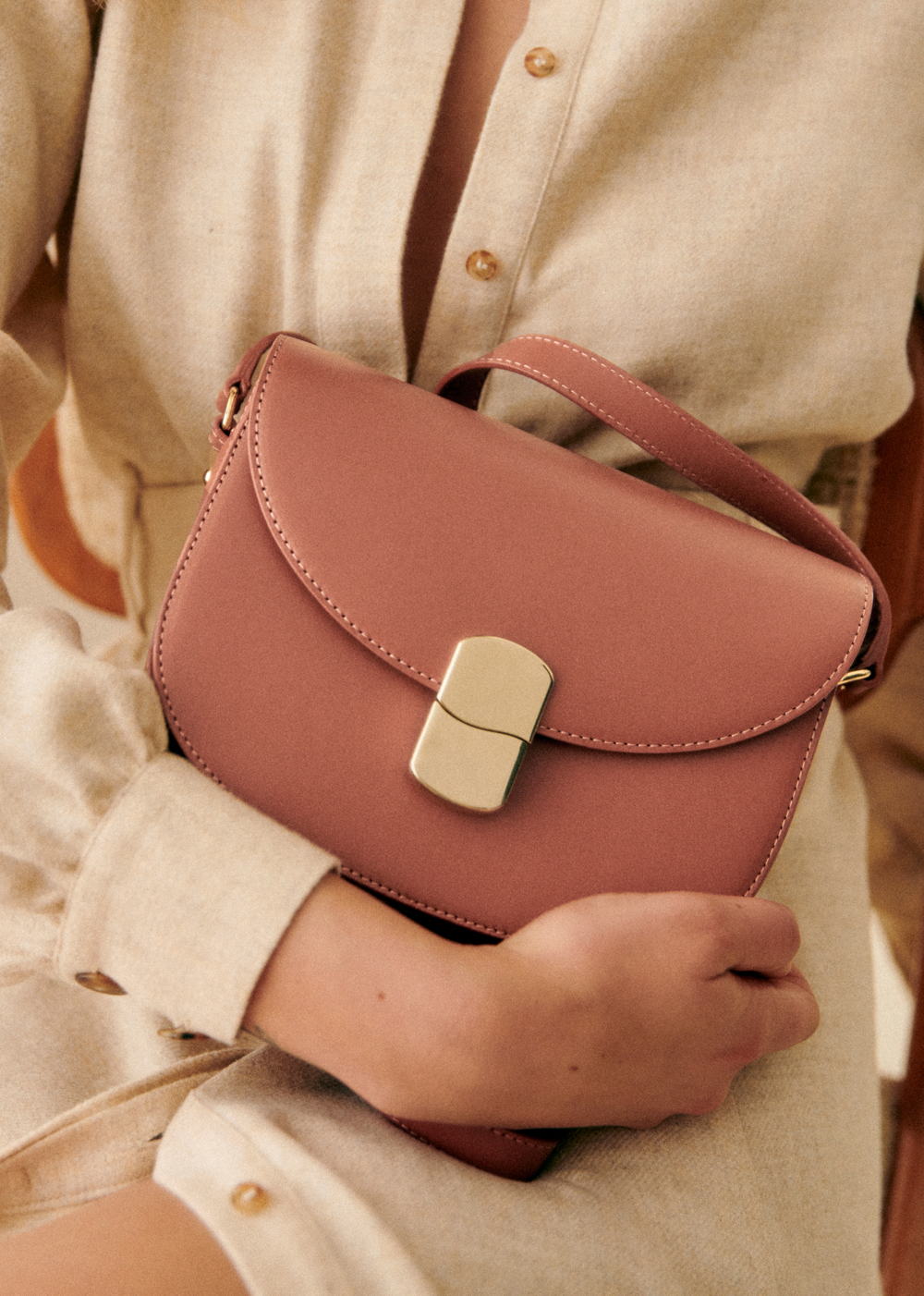 Sézane - Sac CLAUDE Bois de Rose Lisse - 345€