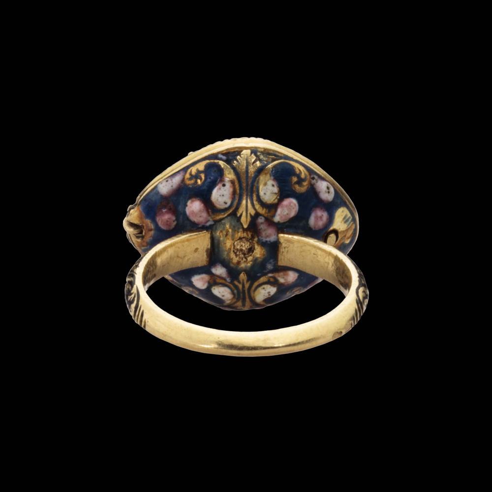 Gouden clusterring met diamanten en miniatuurportret, copyright: Les Enluminures Ltd.