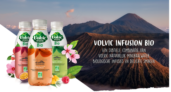 Met Volvic® Infusion Bio biedt Danone Waters Benelux de consument een nieuw gamma gearomatiseerde biodranken aan, laag in suikers en calorieën.