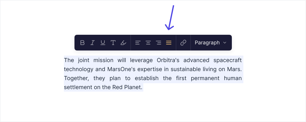 Text justification is available in the story, campaign, and pitch editors.