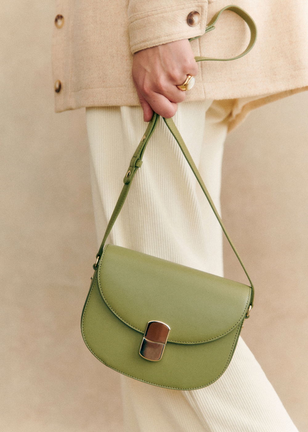 Sézane - Sac CLAUDE Olive Lisse - 345€