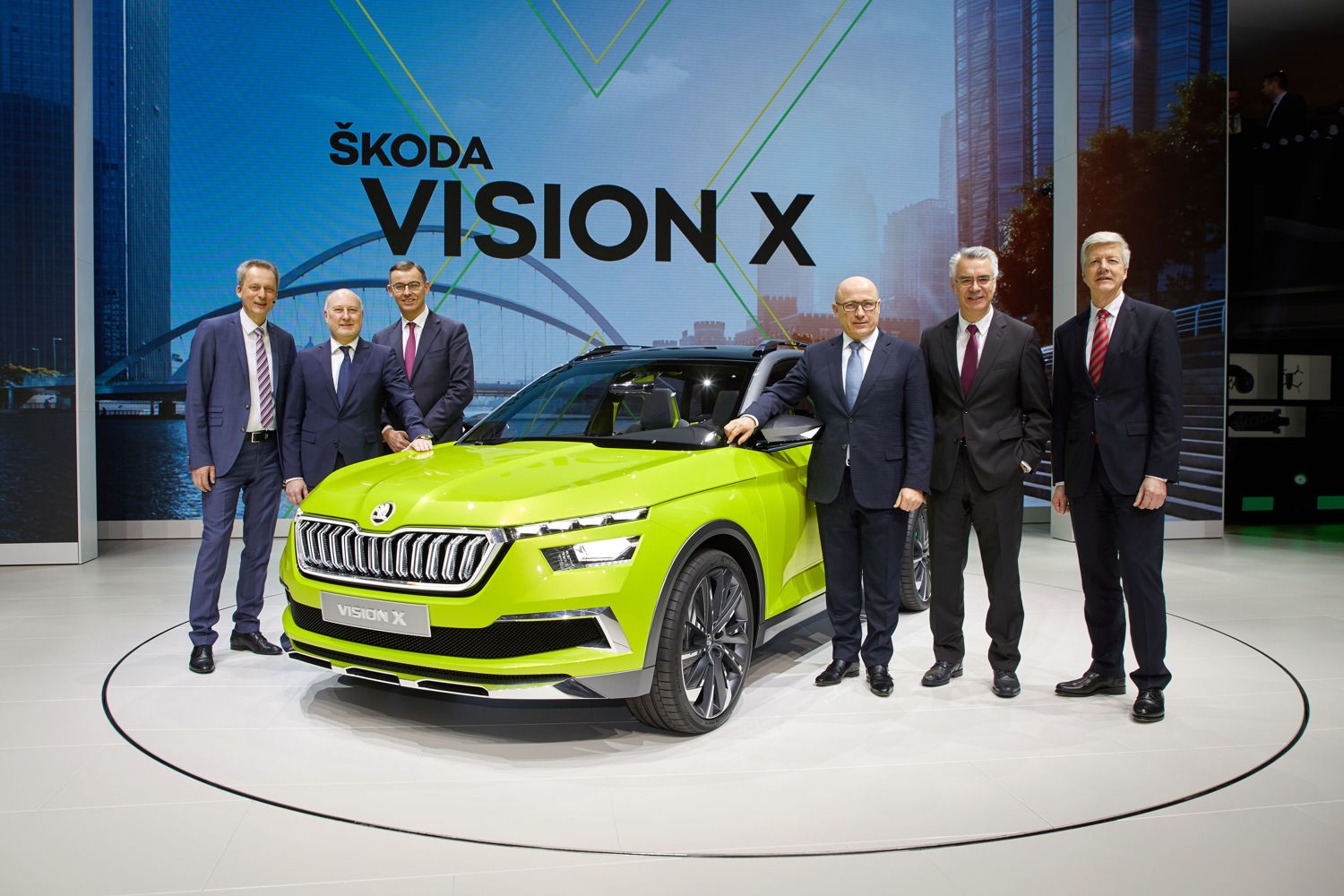 ŠKODA AUTO Board of Management at the press conference in Geneva on 6 March 2018.