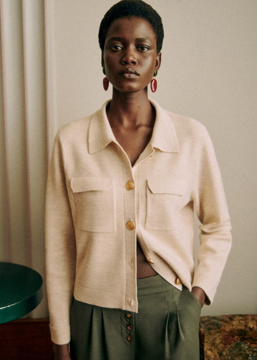 Sézane -Gilet Betty beige chiné doré - 125€