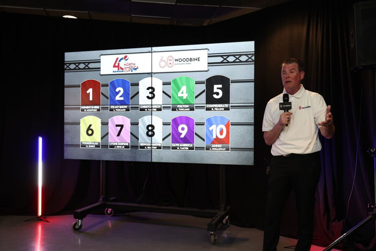 Host Randy Waples and the post positions for the 40th Pepsi North America Cup at Woodbine Mohawk Park (New Image Media)