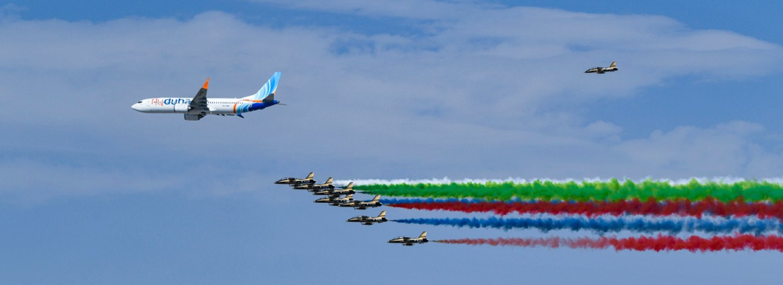 flydubai takes part in a special formation flight at the Dubai Airshow