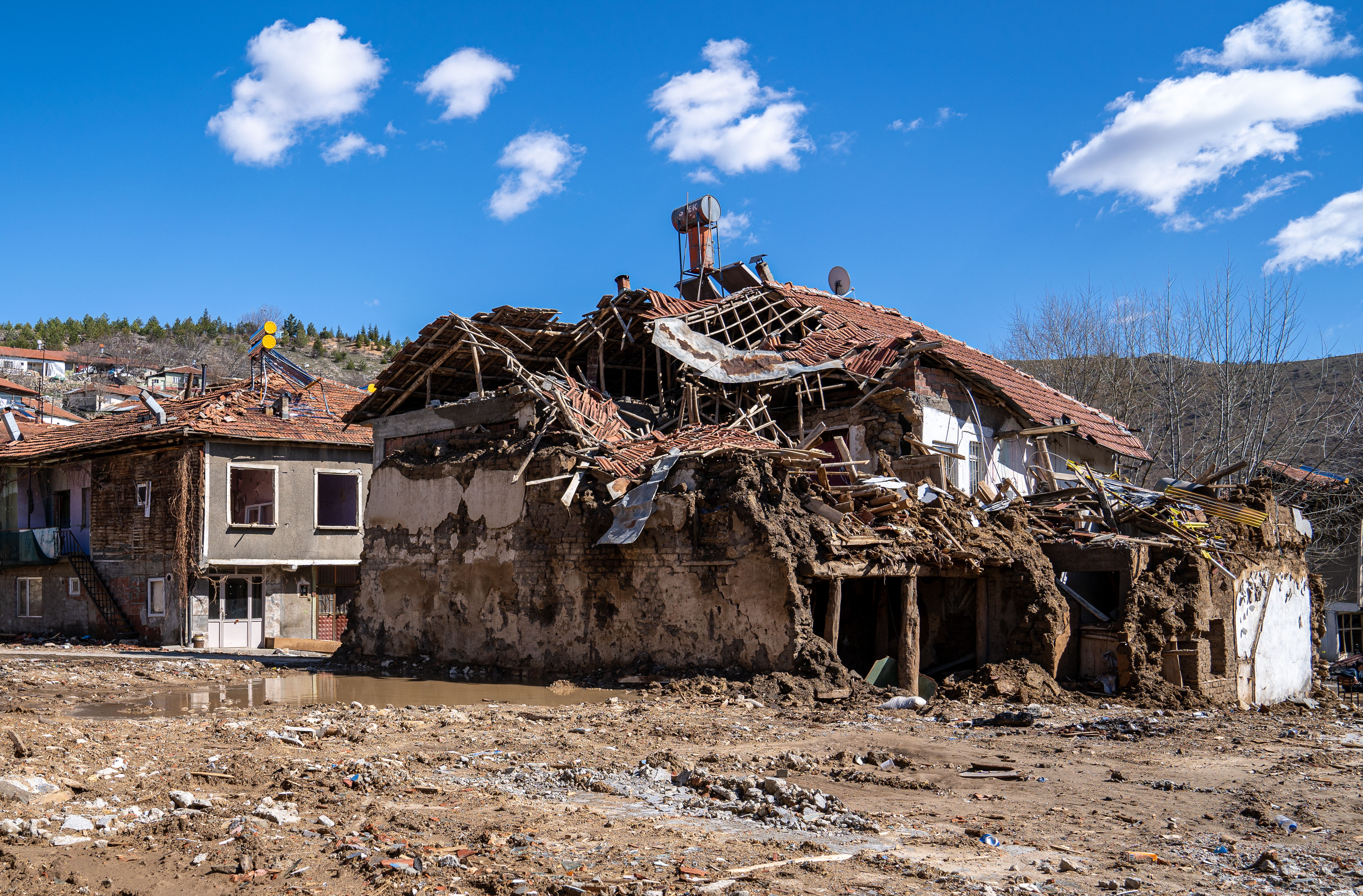 Destruction caused by earthquakes and flooding in Polat village, Malatya, Türkiye.