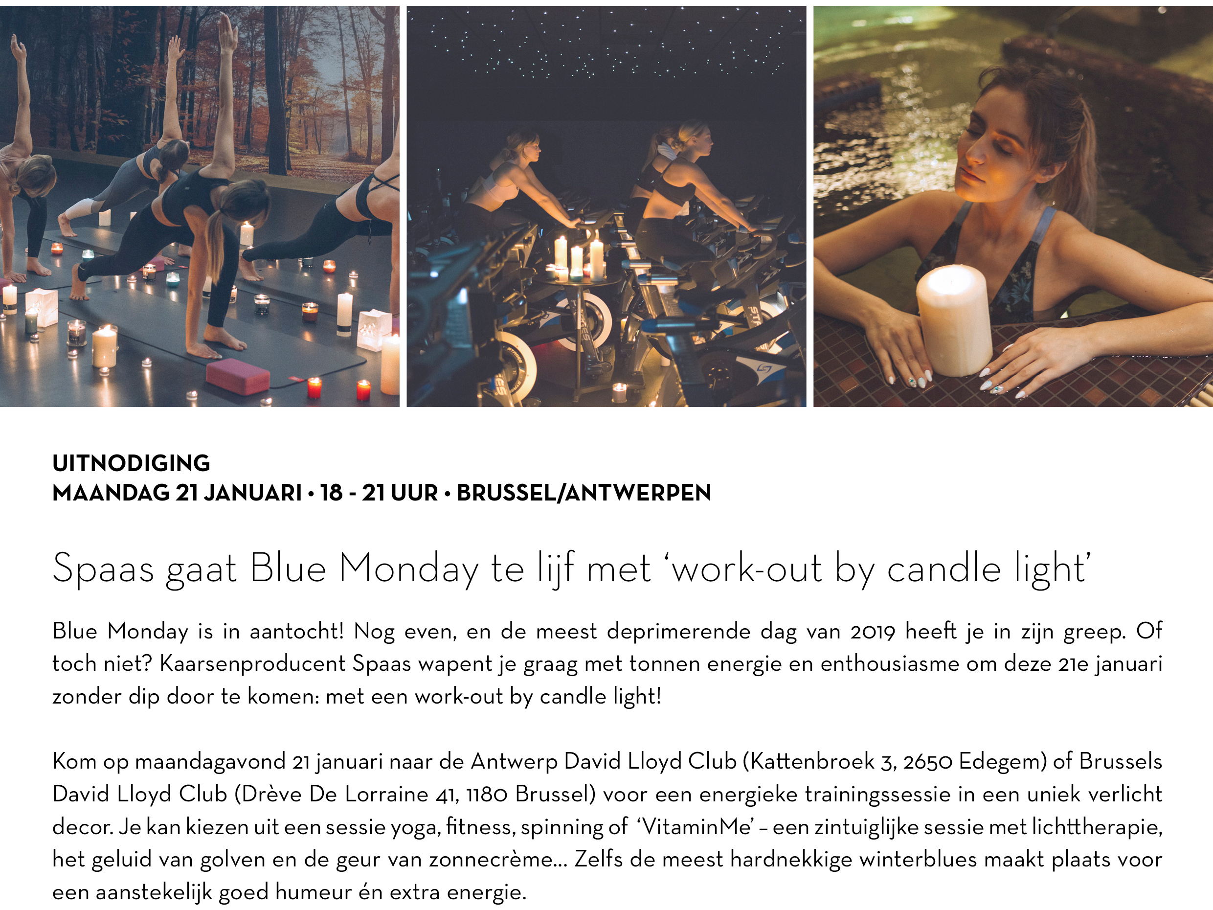 SAVE THE DATE: Spaas gaat Blue Monday te lijf met ‘work-out by candle light’