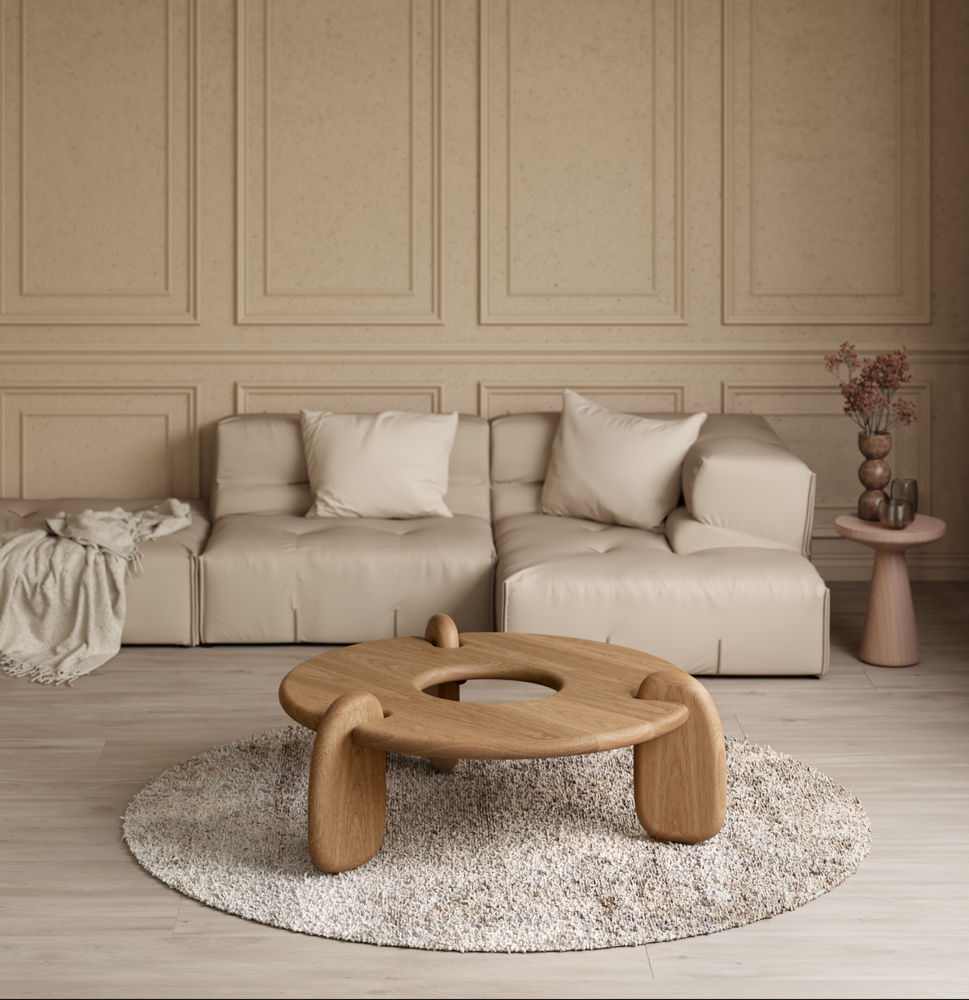 Circular Three-Legged White Oak Henge Coffee Table by Objects & Ideas, £2,701