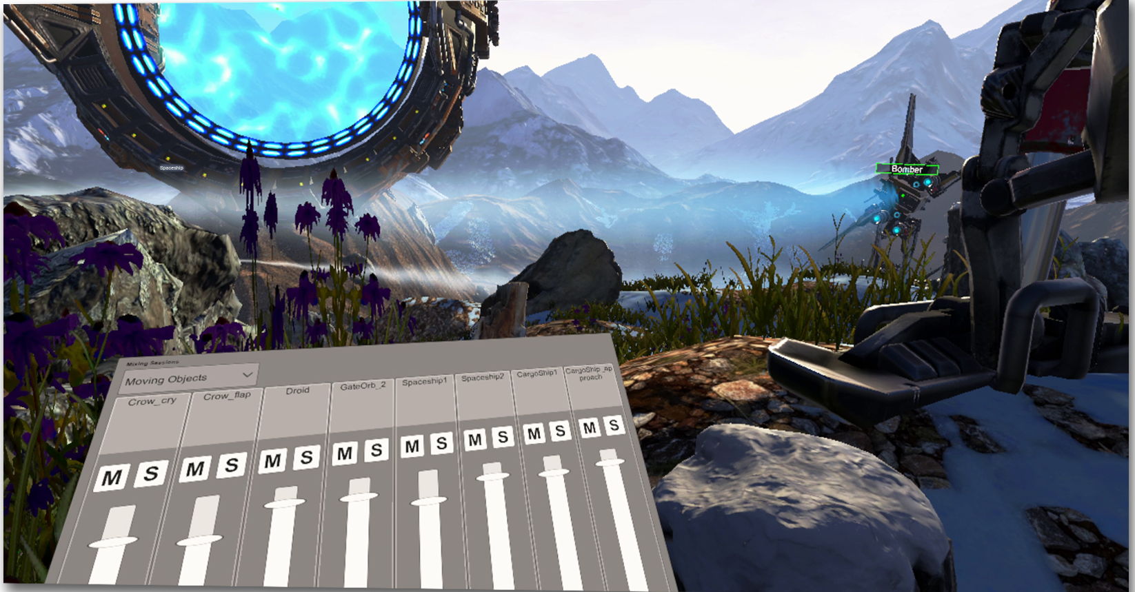 Game-Audio-Designer*innen erhalten einen direkten Zugriff auf die Wwise-Mixer in VR. (Screenshot aus dem Demo-Video von Dear Reality)