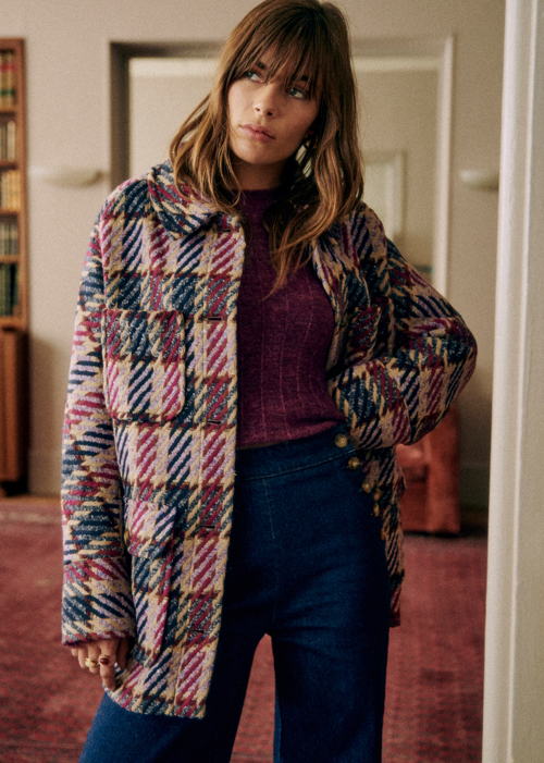 Sézane -Manteau PAOLO Carreaux Rose bleu 270€
