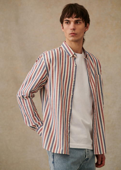 Octobre Editions - Chemise Charlie Oxford Rayures Bleu Blanc Rouge - 90€