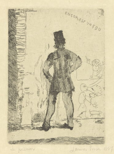 James Ensor, De pisser (_Ensor est un fou_), 1887. Ets, 145 x 105 mm. KBR, inv. S.III 68824 © KBR