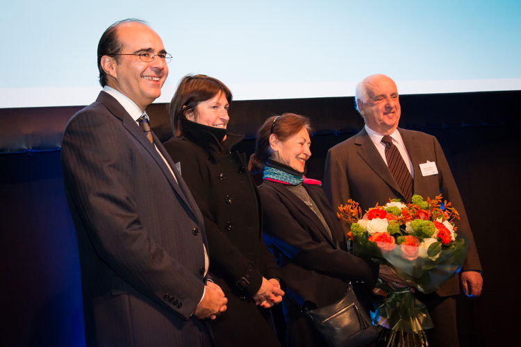 Brussels Airlines CEO Bernard Gustin, Minister of Mobility Galant, Fanny Rodwell and Viscount Etienne Davignon