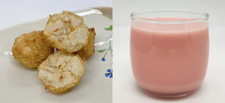 Plant-based Ebi Ball and Hot Pink Plant-based Protein Shake
