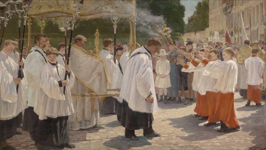 'The procession', Jean Mayné, 1878, oil on canvas, Collectie M Leuven, photo: Dominique Provost voor Meemoo. Art in Flanders