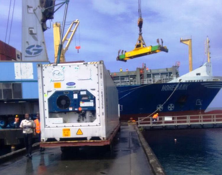 Container of agricultural goods ready to be exported.