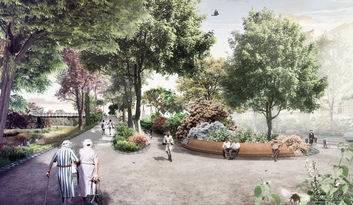 Zicht in het vernieuwde park kant Van Eycklei©OMGEVING
