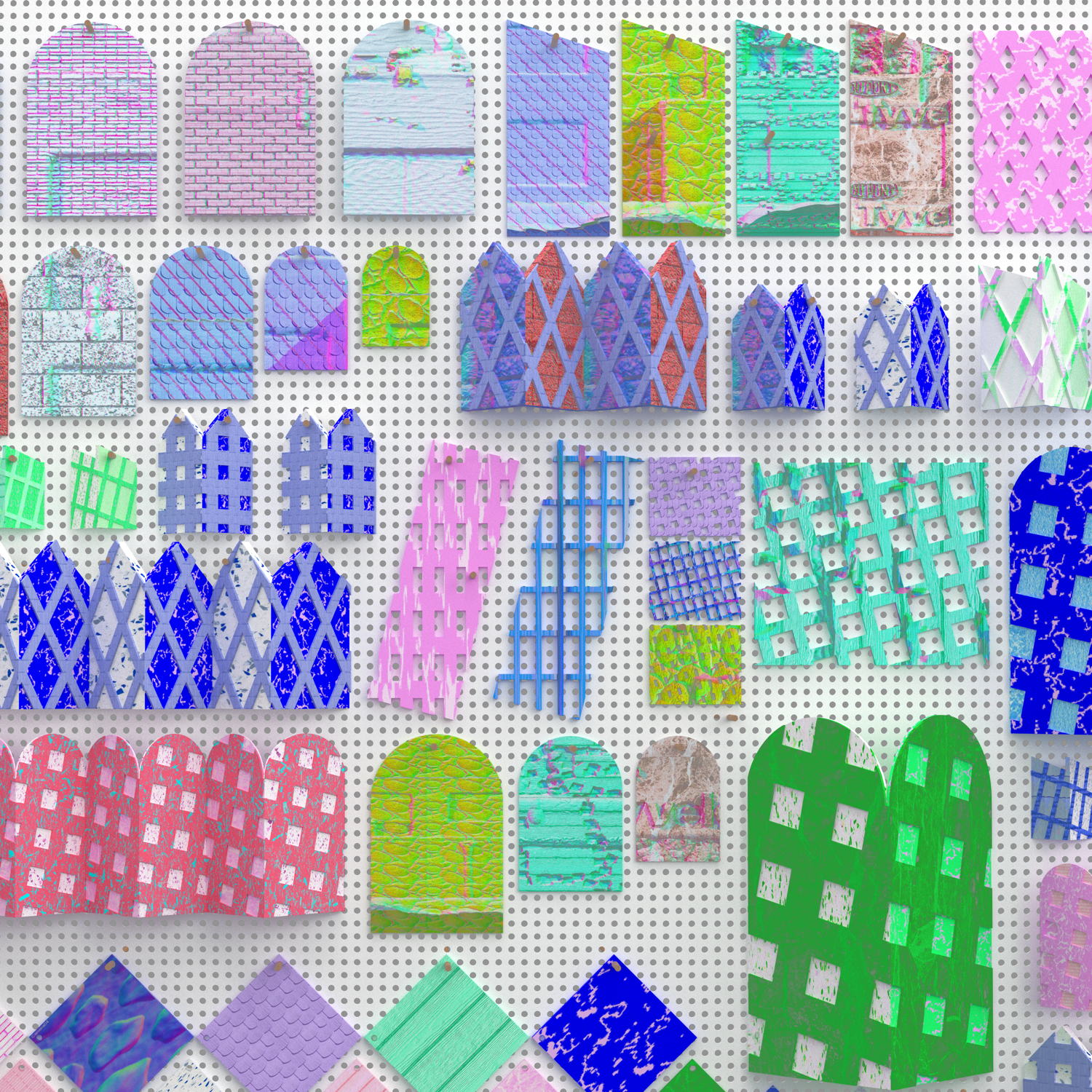 Haus Scallop, Haus Sawtooth Exhibition, Rendering of pegboard installation, MALL (2019)