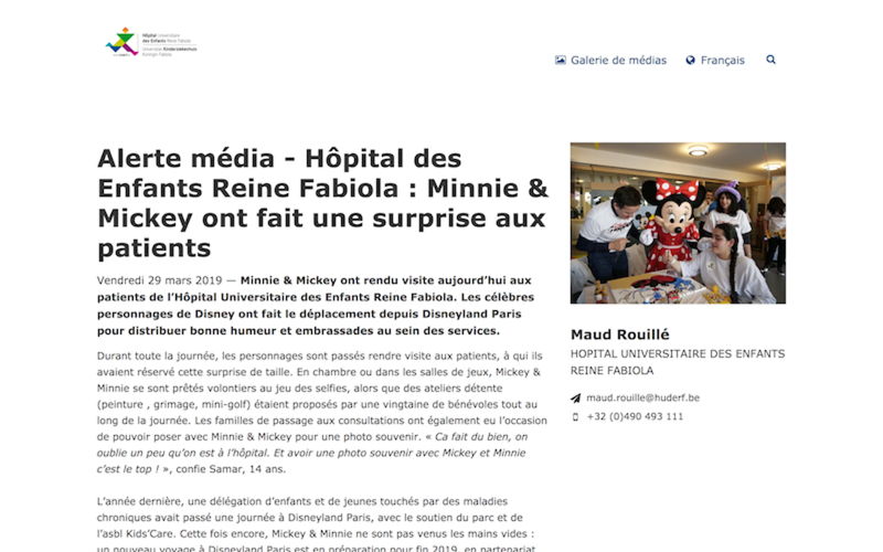 Alerte média - Hôpital des Enfants Reine Fabiola   Minnie   Mickey ont fait une surprise aux patients