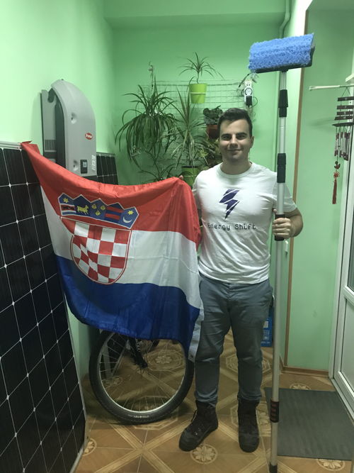 Filip representing his home country Croatia while working at solar installation company ©Filip Koprčina