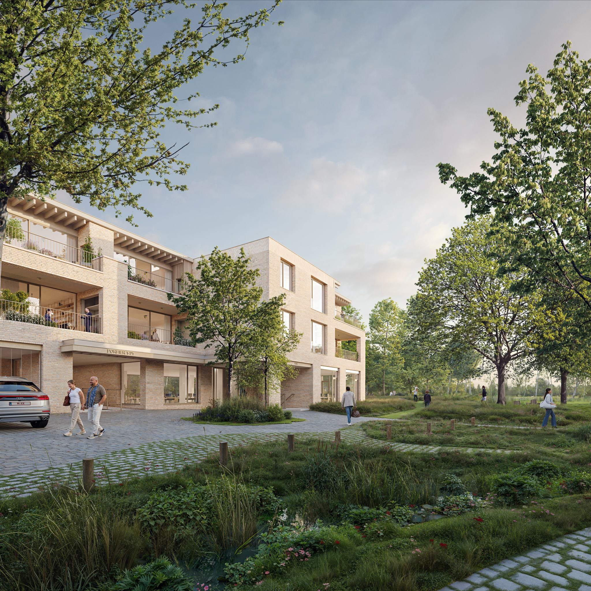 De kenmerkende kasseisteen komt terug in het hart van het project. De kenmerkende kasseisteen komt terug in het hart van het project.