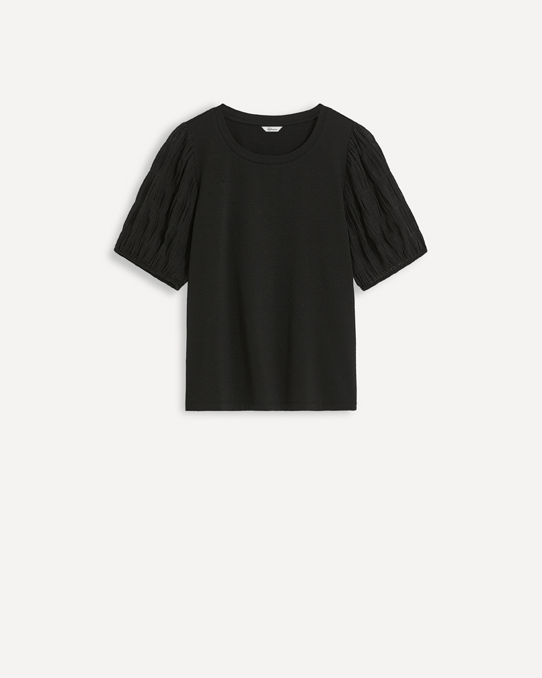 Short-Sleeve Scoop-Neck Mix-Media Top x The Birds Papaya