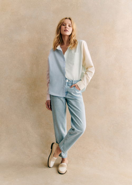 Sézane - Pantalon LE MUM Bleu snow - 110€
