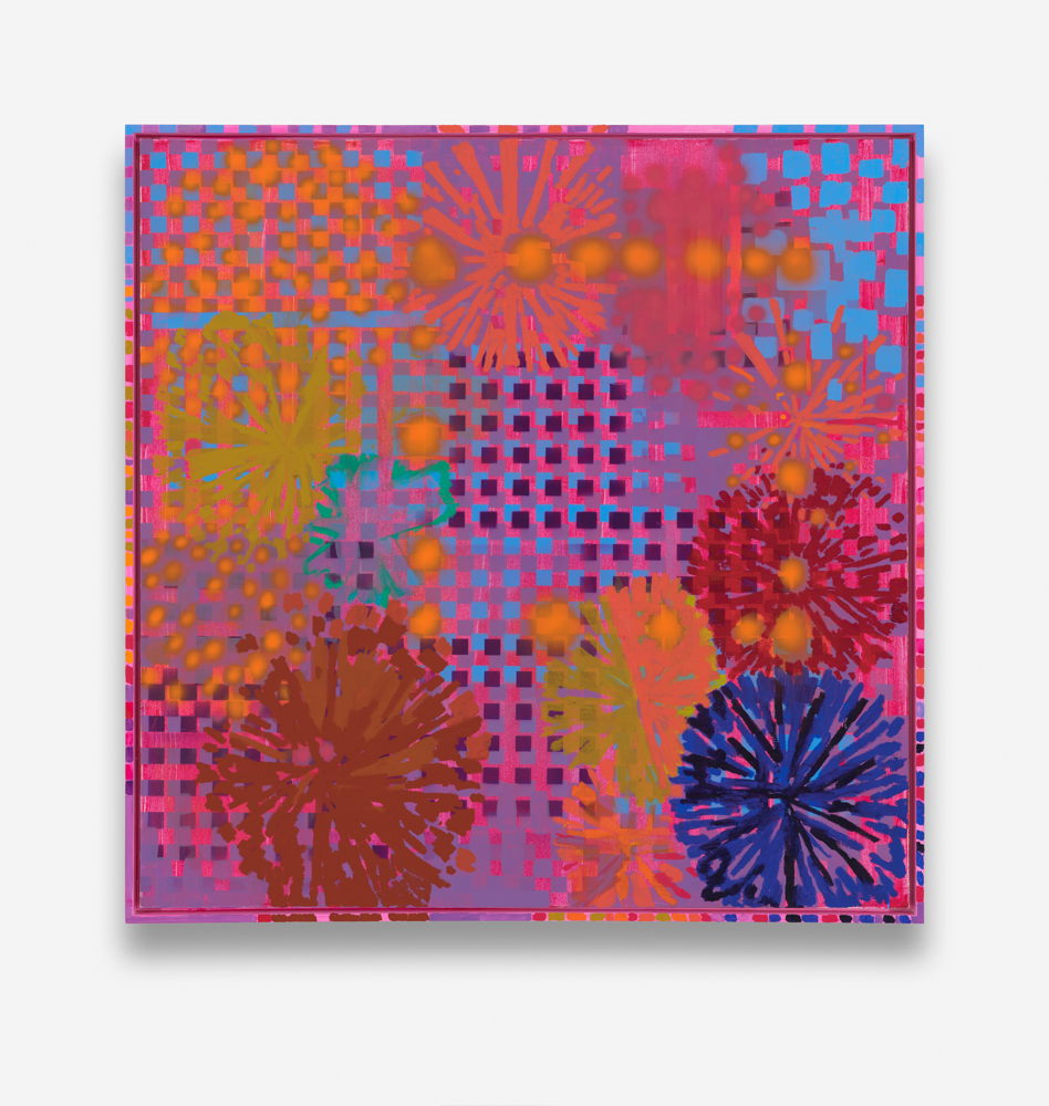 Keltie Ferris. +++c+o+n+n+e+c+t+++, 2023 Oil and acrylic on canvas in artist's frame 190.5 x 190.5 x 6.3 cm. Fotografía, Mark Woods