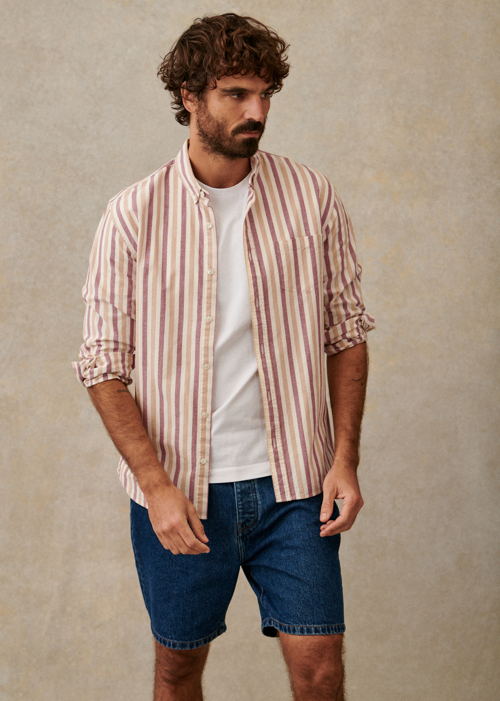 Octobre Editions - Chemise Charlie Oxford Rayures Rouille ecru Beige - 90€