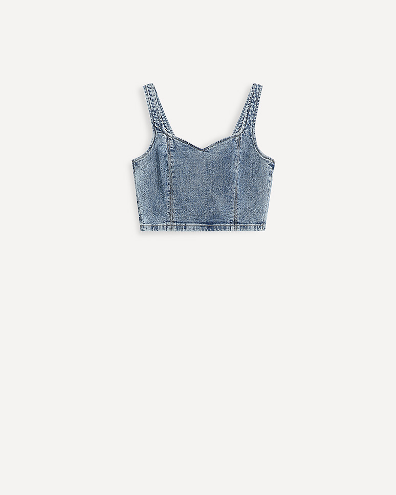 Denim Bustier Top with Sweetheart Neckline x The Birds Papaya