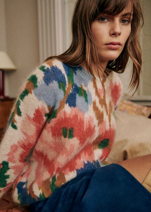 Sézane -Pull Alison Imprime Heline Fond Ecru - 120€